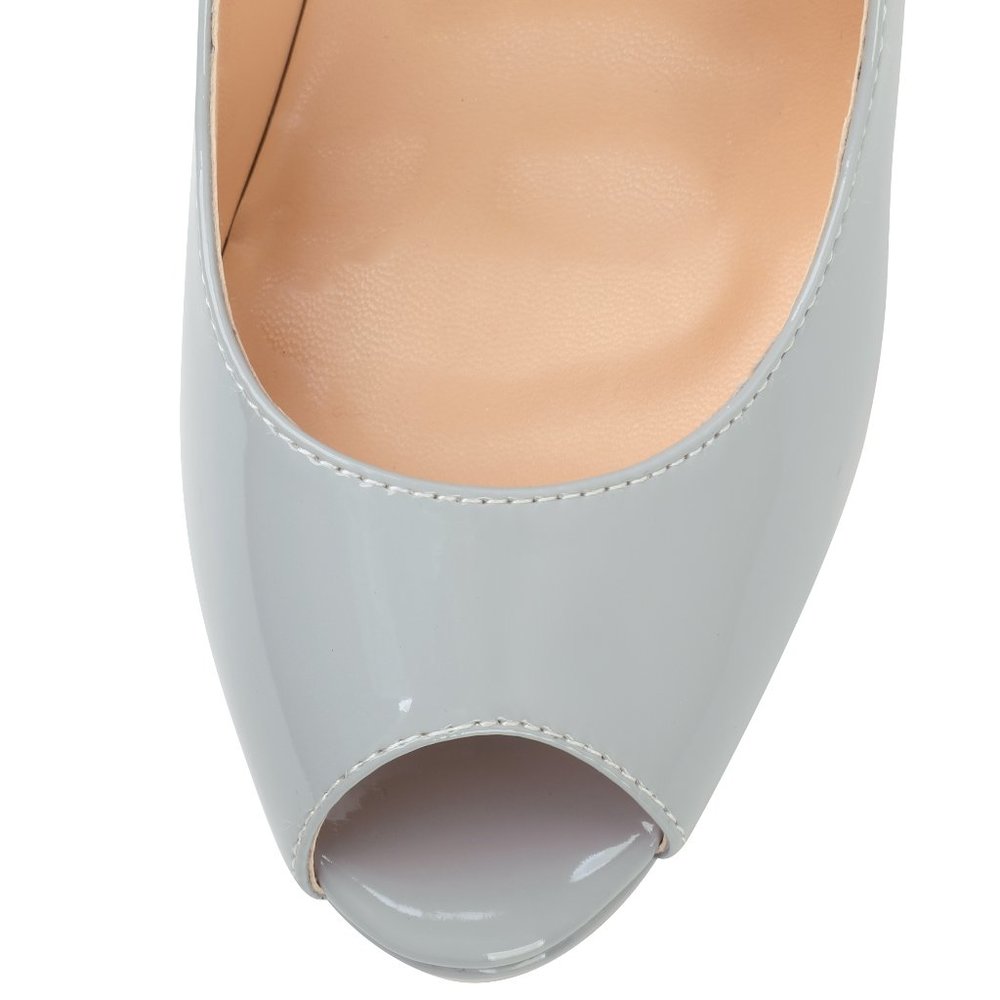 Elegant Gray Peep-Toe Platform Heels - Picture 5 of 8